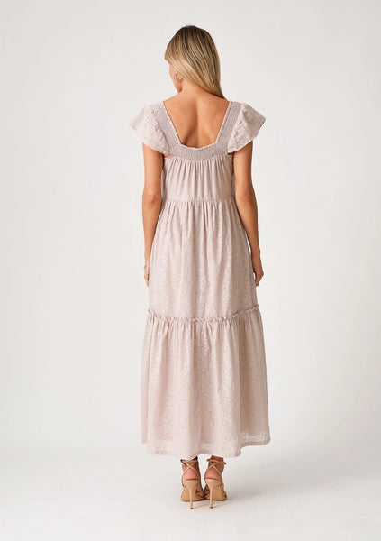 Floral Jacquard Smocked Maxi Dress