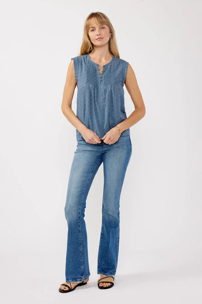 Floral Embroidered Pintuck Sleeveless Top