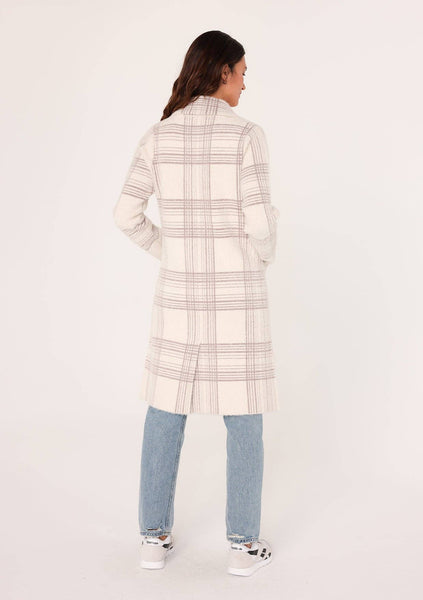 Long Fuzzy Plaid Collared Coatigan
