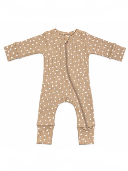 Almond Bloom / Organic Pointelle 2-Way Zip Romper