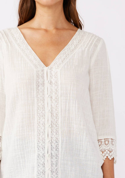 3/4 Sleeve V-Neck Button Down Blouse