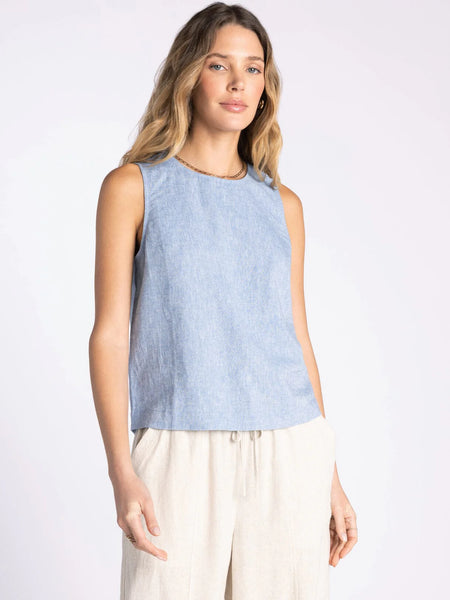 Azure Linen-Blend Tank
