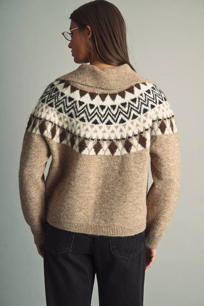 Vintage Fair Isle Collared Knit Cardigan Jacket