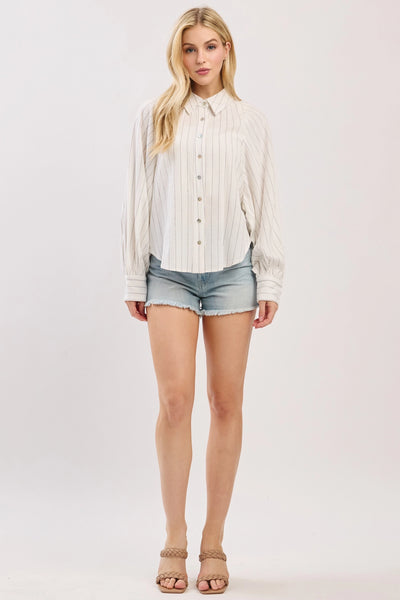 Seaside Pinstripe Balloon Sleeve Blouse