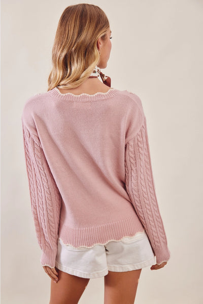 Floral Embroidered Cable Knit Sweater - Adored A Lovely Boutique