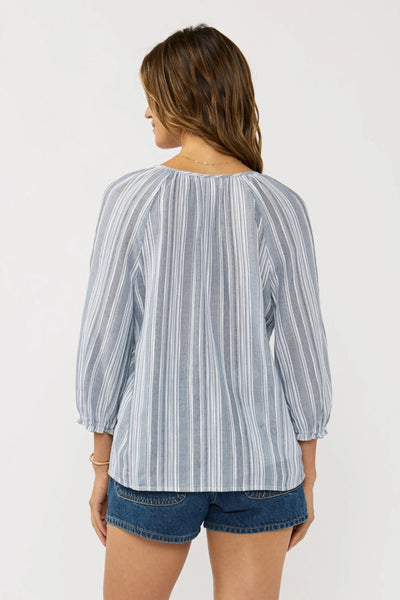Split Neck Raglan Stripe Blouse