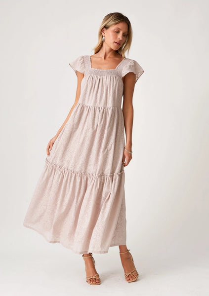 Floral Jacquard Smocked Maxi Dress