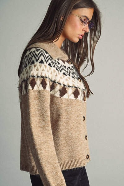 Vintage Fair Isle Collared Knit Cardigan Jacket
