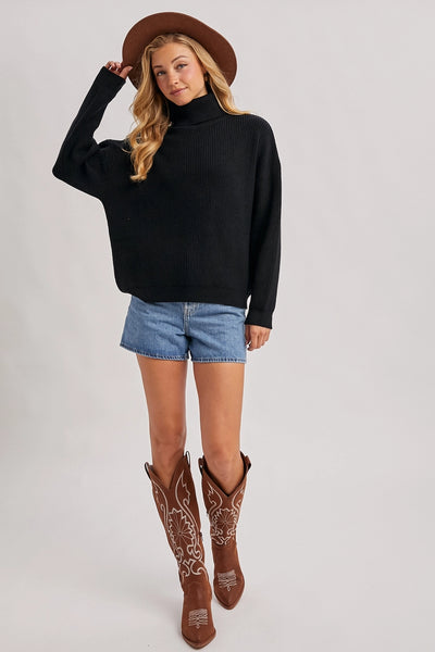 Turtle Neck Ribbed Knit Sweater - Adored A Lovely Boutique