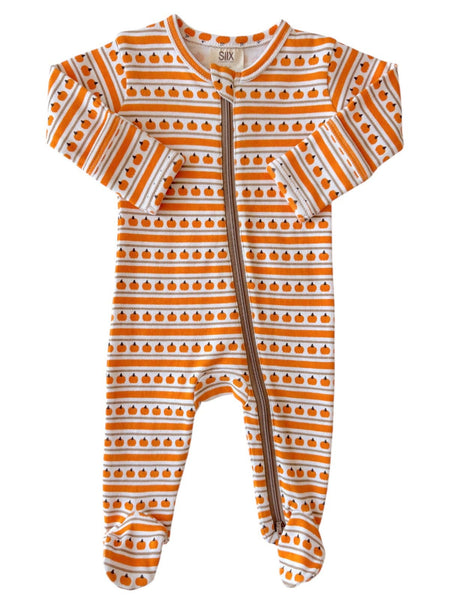 Pumpkin Stripe / Organic Zip Footie
