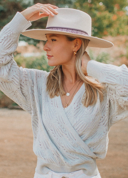 Ethereal Pointelle Knit Surplice Sweater