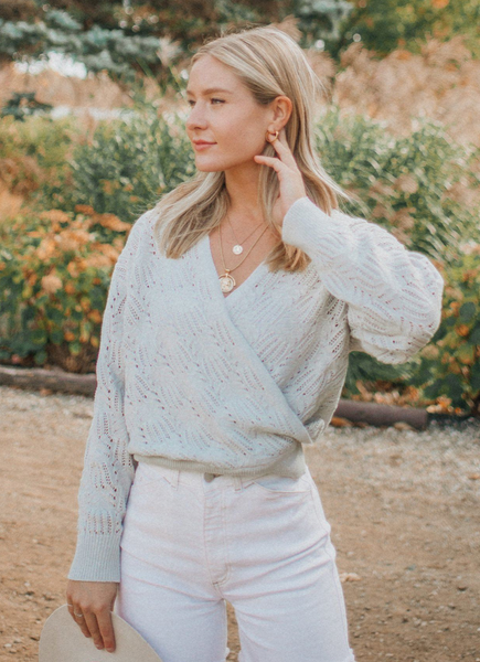 Ethereal Pointelle Knit Surplice Sweater
