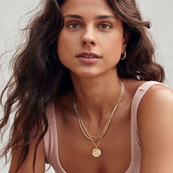 Compass Coin Necklace Gold